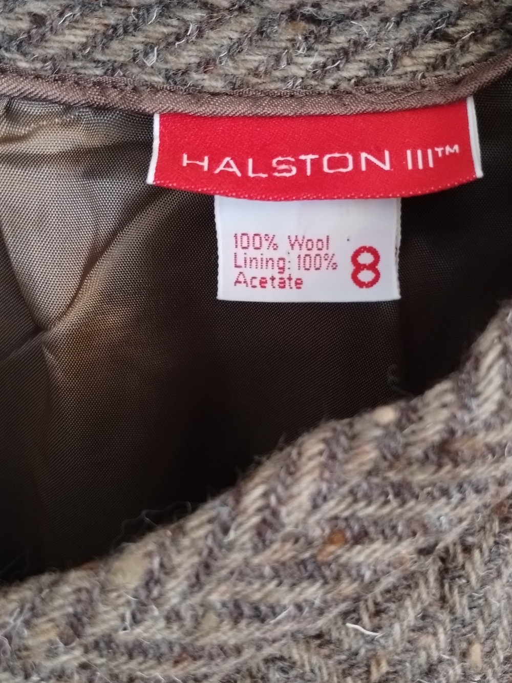 Vintage Halston III Brown Herringbone Wool Blazer And Skirt - Picture 4 of 6